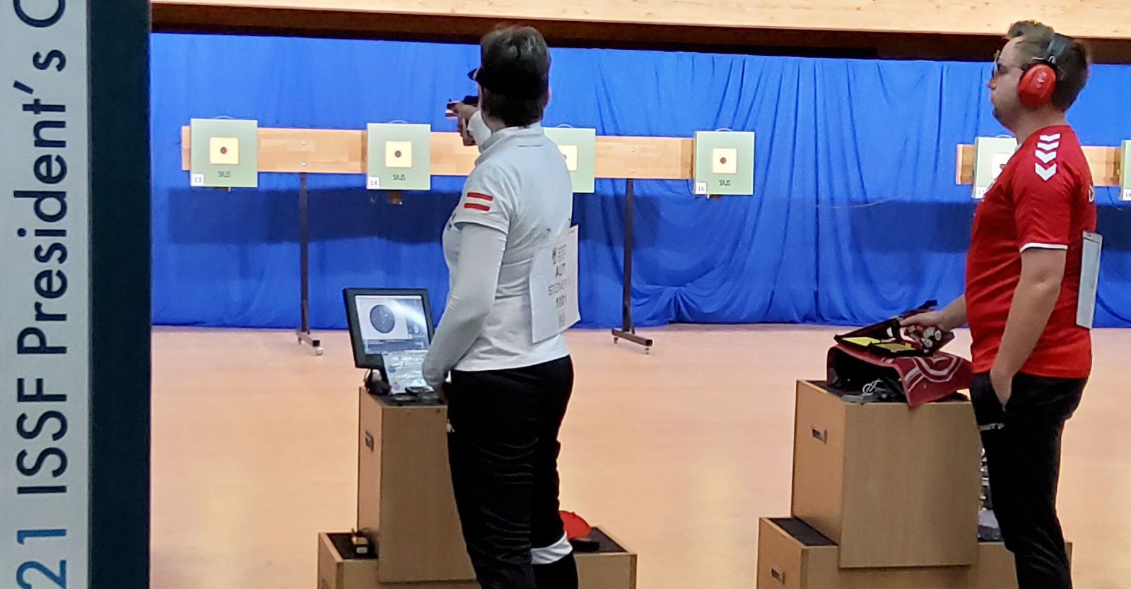 Sylvia Steiner mit Frederik Larsen im Bewerb Luftpistole Mixed Team des ISSF President's Cup 2021 © Franz Steiner